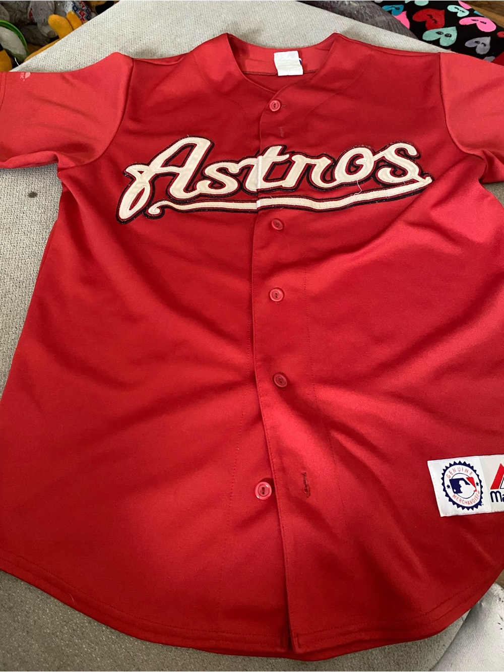 Majestic Red Astros Kids Baseball Jersey with Script Logo